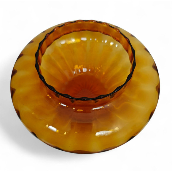 Vintage Empoli Italy Circus Tent Amber Glass Lidded Candy Dish Jar 1960s MCM - Picture 4 of 11
